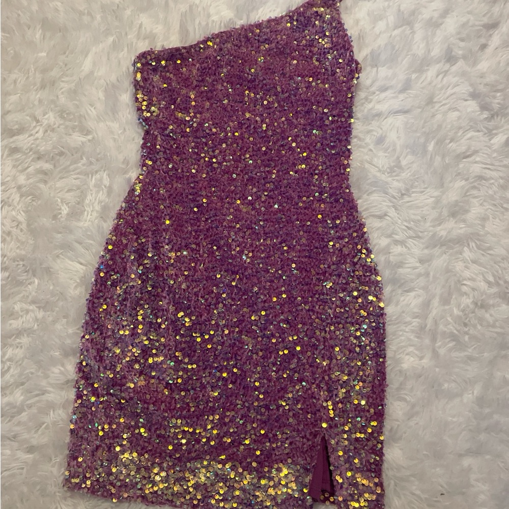 Elegant One Shoulder Purple Sequin Dress
